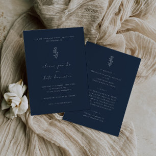 Convite Casamento Mínimo de Frente Azul e Traseira do Mari