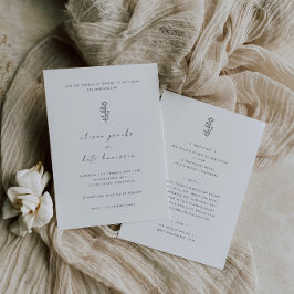 Convite Casamento Mínimo de Frente e Traseira Preta e Folh