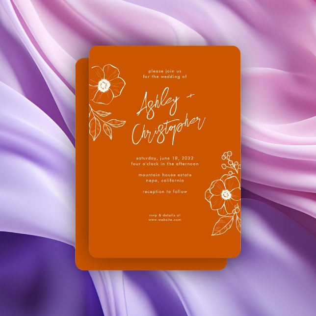 Convite Casamento Mínimo De Laranja De Queimado Botânico (Criador carregado)