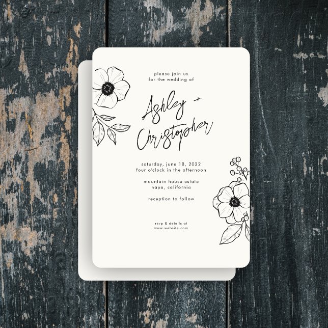 Convite Casamento Mínimo De Leite Botânico Branco (Criador carregado)