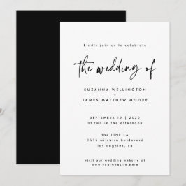 Convite Casamento Mínimo de Manuscrito Branco Preto