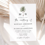 Convite Casamento Mínimo de Monograma de Árvore Palm<br><div class="desc">Convites tropicais de casamento com suas iniciais monográficas separadas por uma ilustração de palmeira de solteiro no topo do convite. Personalize os convites de casamento monográficos da palmeira com os seus nomes e detalhes de casamento em letras negras, com um moderno roteiro escrito à mão, acentuando o design. O simples...</div>