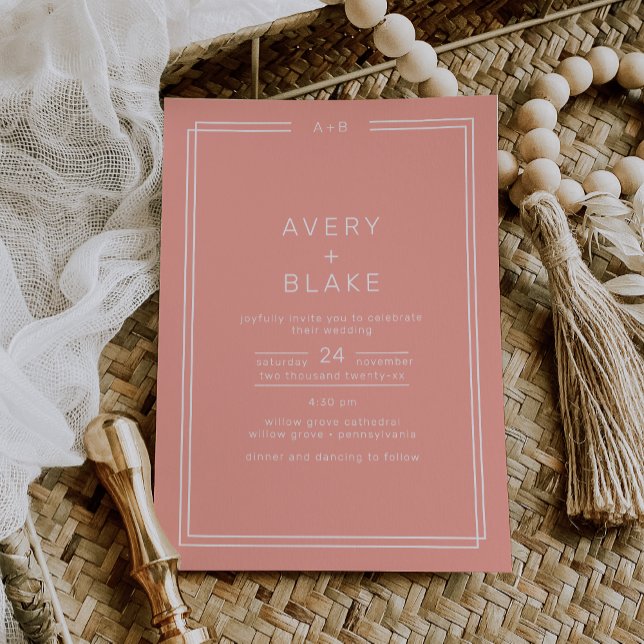 Convite Casamento Mínimo de Pincel de Pincel de Cabal Suav (AVERY Minimal Blush Peach Soft Coral Wedding Invitation)