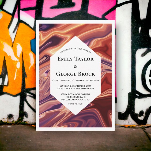 Convite Casamento Mínimo de Pintura de Óleo de Lava Abstra (Criador carregado)