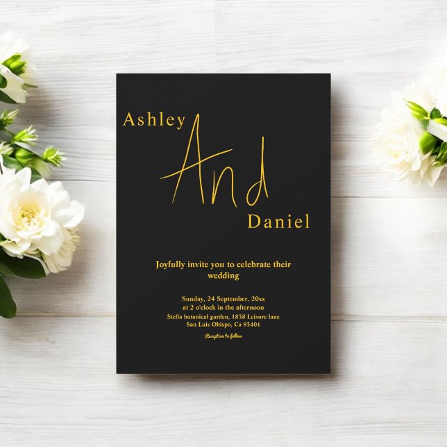 Convite Casamento Mínimo De Preto Chic E Elegante Dourado (Criador carregado)
