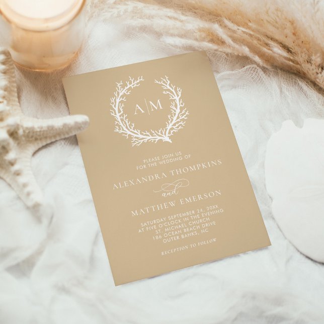 Convite Casamento mínimo de recife de coral náutico com ar (Criador carregado)