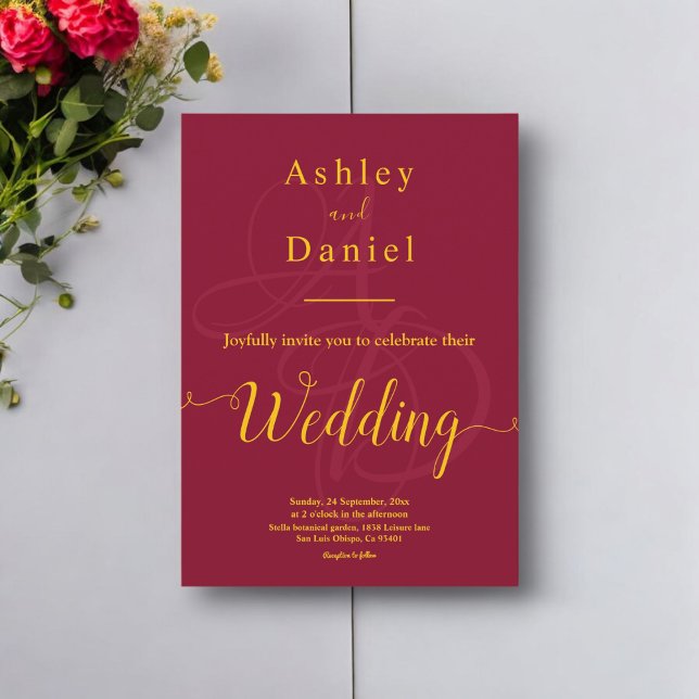 Convite Casamento Mínimo De Rico De Borgonha E Monograma D (Criador carregado)