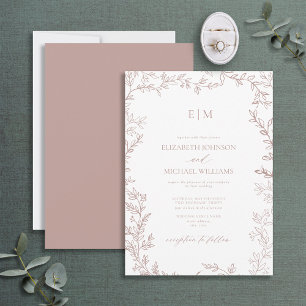 Convite Casamento Mínimo de Rosa de Pão Elegante Monograma
