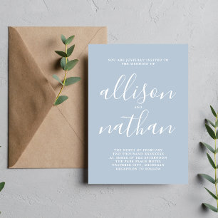 Convite Casamento Mínimo de Script Azul Verdadeiro Simplic