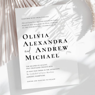 Convite Casamento Mínimo de Script Preto-Branco Elegante