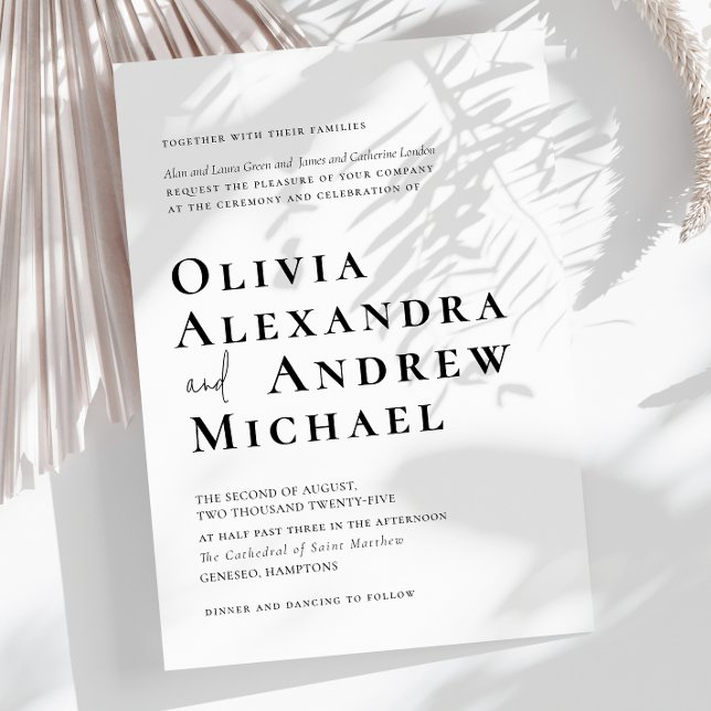 Convite Casamento Mínimo de Script Preto-Branco Elegante (Modern Black White Minimalist Formal Wedding Invitation)