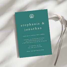 Convite Casamento Mínimo de Teal de Praia Costeira Elegant
