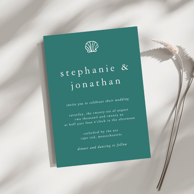 Convite Casamento Mínimo de Teal de Praia Costeira Elegant (Criador carregado)