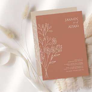 Convite Casamento Minimo de Terracotta White Wildflower