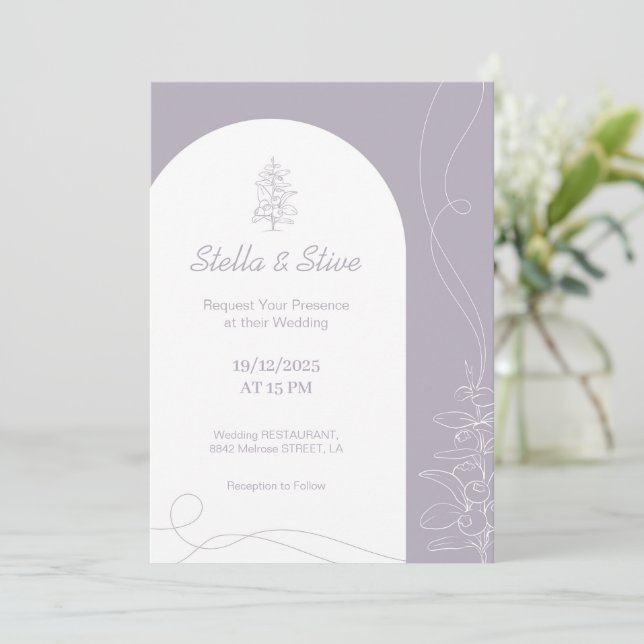 Convite Casamento mínimo desenhado com cor clara (Em pé/Frente)