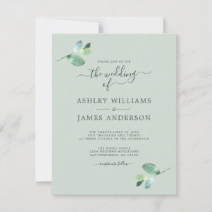 Convite Casamento Mínimo do Eucalyptus Foliage em Script C