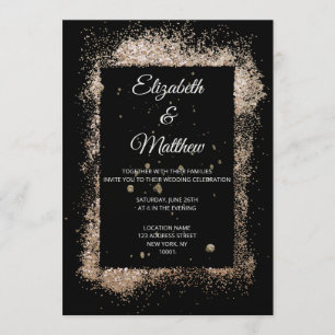 Convite Casamento Mínimo Dourado e Negro Moderno
