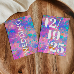 Convite Casamento Mínimo Dourado e Opal Rosa-Rosa-Rosa