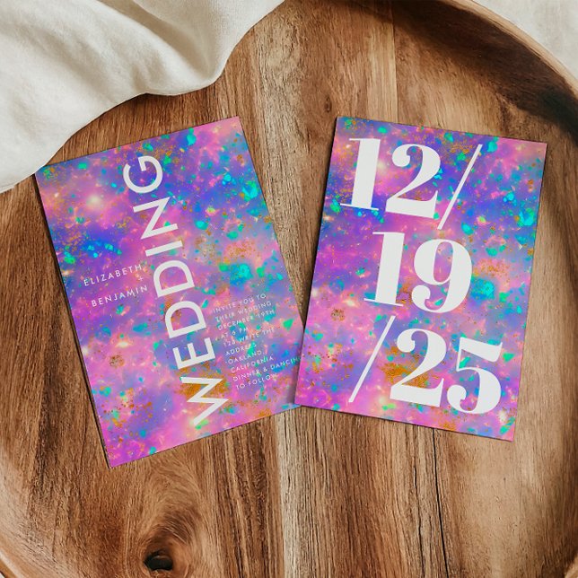 Convite Casamento Mínimo Dourado e Opal Rosa-Rosa-Rosa (Criador carregado)