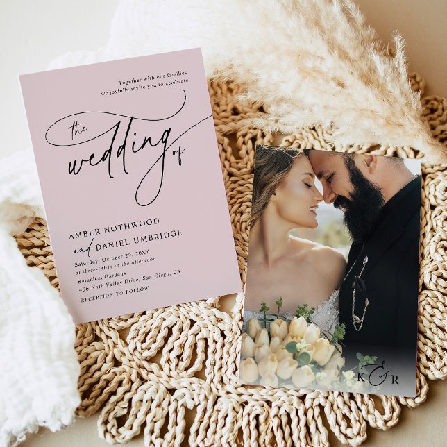 Convite Casamento Mínimo Elegante Blush Pink (Criador carregado)