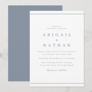 Convite Casamento Mínimo Elegante Clássico Dusty Blue