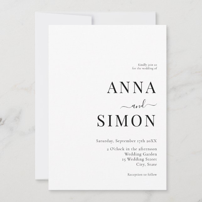 Convite Casamento Mínimo Elegante de Branco Branco Branco  (Frente)