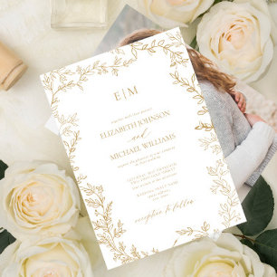 Convite Casamento Mínimo Elegante de Foto com Monograma Do