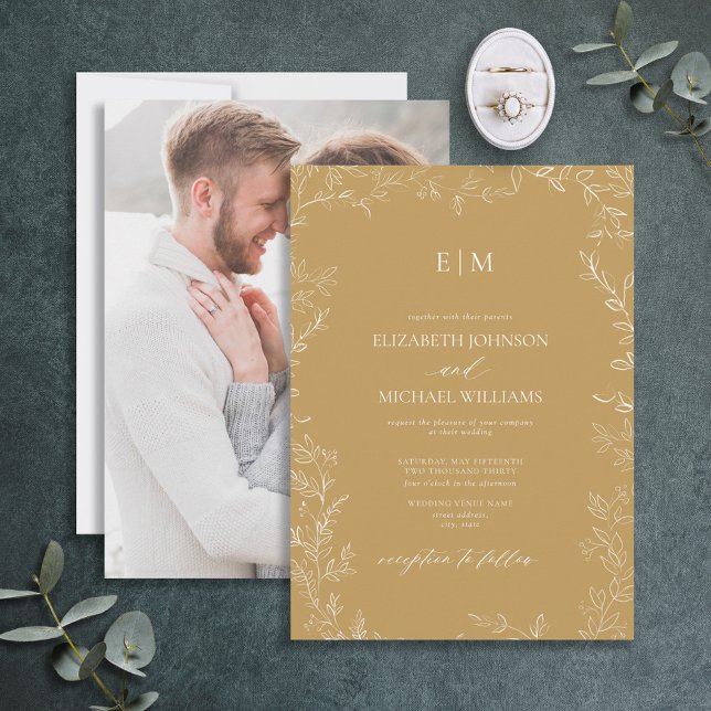 Convite Casamento Mínimo Elegante de Foto com Monograma Do (Criador carregado)