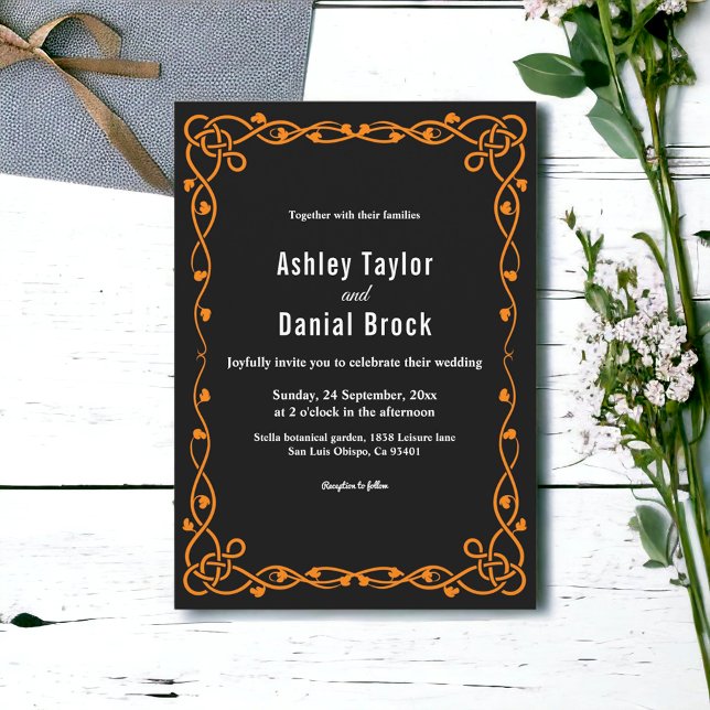 Convite Casamento Mínimo Elegante De Moldura Chic Preta E  (Criador carregado)