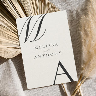 Convite Casamento Mínimo Elegante de Negro e Ecru Monogram