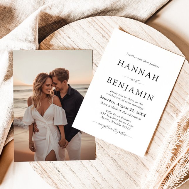 Convite Casamento Mínimo Elegante de Preto e Branco (Criador carregado)