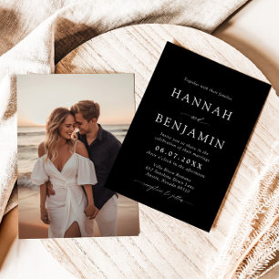 Convite Casamento Mínimo Elegante de Preto e Branco