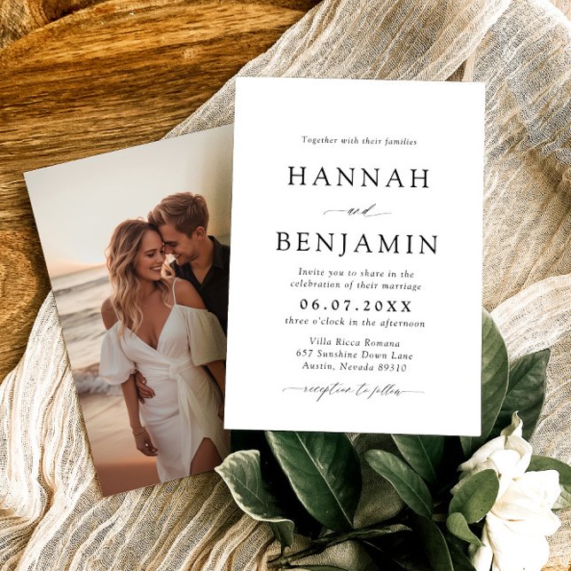 Convite Casamento Mínimo Elegante de Preto e Branco (Criador carregado)