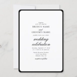 Convite Casamento Mínimo Elegante do Monograma Branco Negr