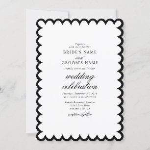 Convite Casamento Mínimo Elegante do Monograma Branco Negr