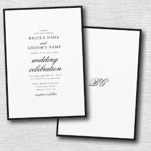 Convite Casamento Mínimo Elegante do Monograma Branco Negr