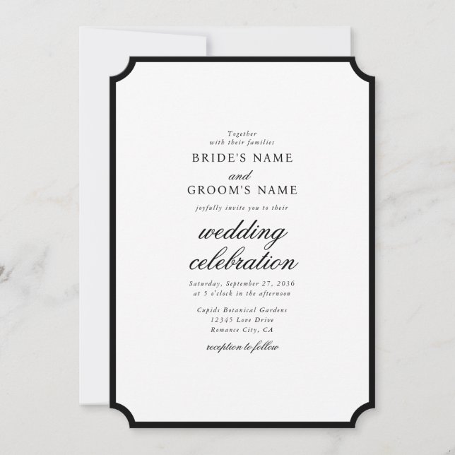 Convite Casamento Mínimo Elegante do Monograma Branco Negr (Frente)