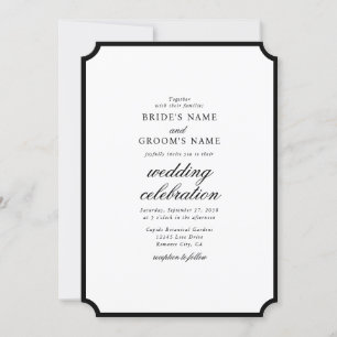 Convite Casamento Mínimo Elegante do Monograma Branco Negr