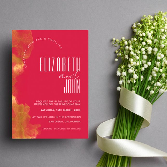 Convite Casamento Mínimo Elegante Dourado E Magenta (Criador carregado)