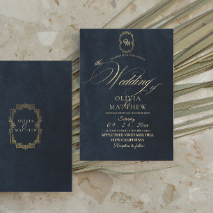 Convite Casamento Mínimo Elegante Dourado Negro