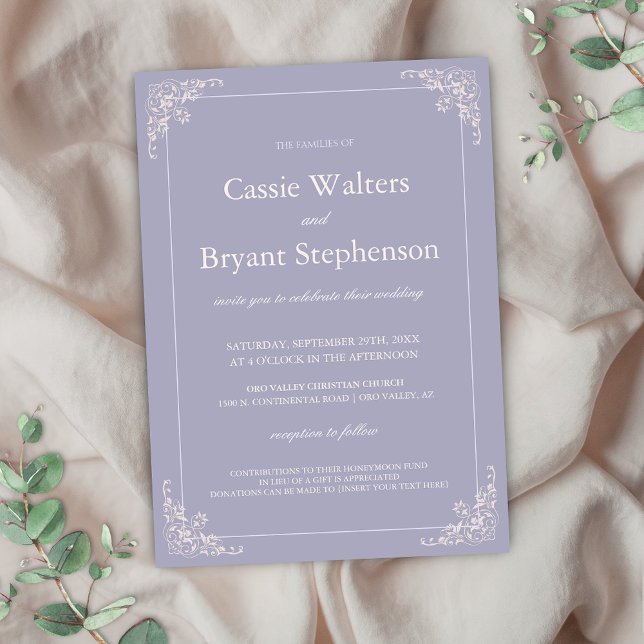 Convite Casamento Mínimo Elegante Lavendar Blush Rosa (Elegant french lilac and blush pink wedding invitation for light purple romantic vintage wedding)