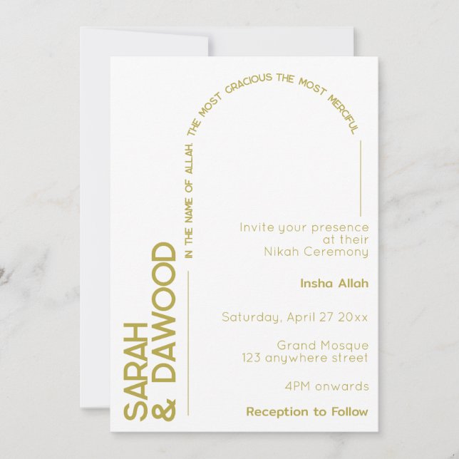 Convite Casamento Mínimo Elegante Muçulmano Branca (Frente)