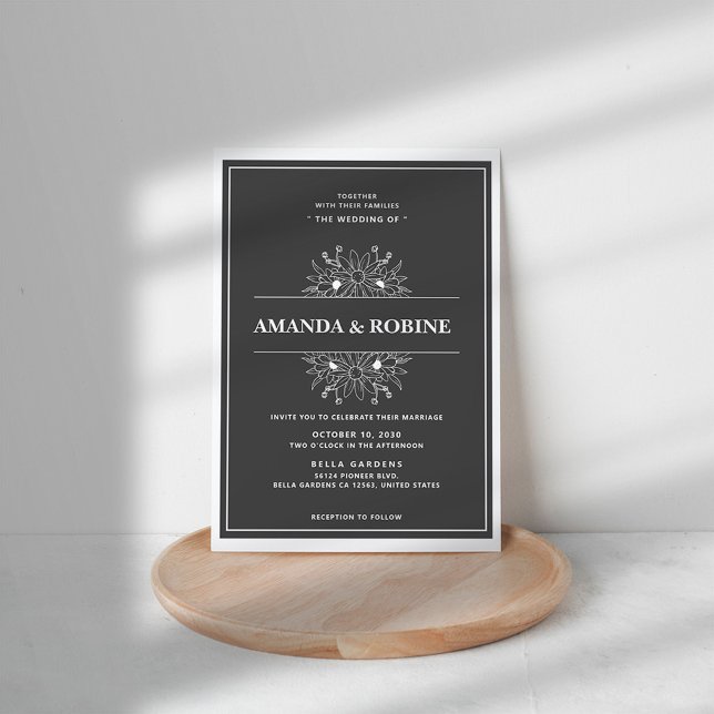 Convite Casamento Mínimo Elegante Preto e Branco (Criador carregado)
