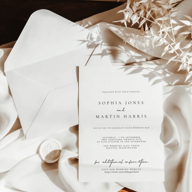 Convite Casamento Mínimo Elegante Preto e Branco (Elegant Black & White Minimalist Wedding Invitation)