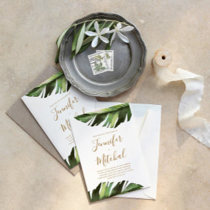 Convite Casamento Mínimo Floral Tropical Palm Leaf