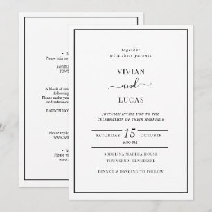 Convite Casamento Mínimo Formal Branco e Negro Moderno