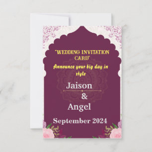 Convite Casamento Mínimo Moderno com Stripe Magenta
