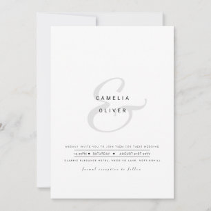 Convite Casamento Mínimo Moderno de Ampersand Branco Negr