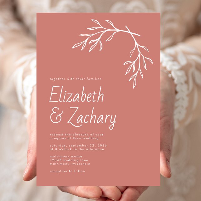 Convite Casamento Mínimo Moderno de Terracotta Botânica (Criador carregado)