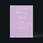 Convite Casamento Mínimo Moderno e Púrpura Branca<br><div class="desc">O convite para o casamento bonito,  moderno,  minimalista e moderno apresenta um fundo pastel púrpura macio (2022 coleciona "Orchid Bloom" de Pantone) com blocos de texto personalizáveis brancos em fontes modernas</div>